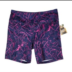 Aviva NWT Womens Sketck Floral Bike Shorts Size XL (16/18) Purple Blue 7"inseam